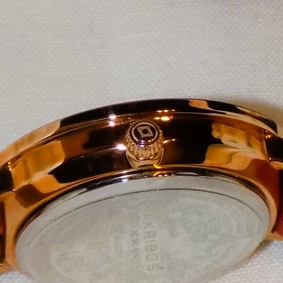 New $295 Tag Akribos XXIV Watch Swarovski Crystal Bezel, MOP Dial AK1093 Red - Picture 6 of 13